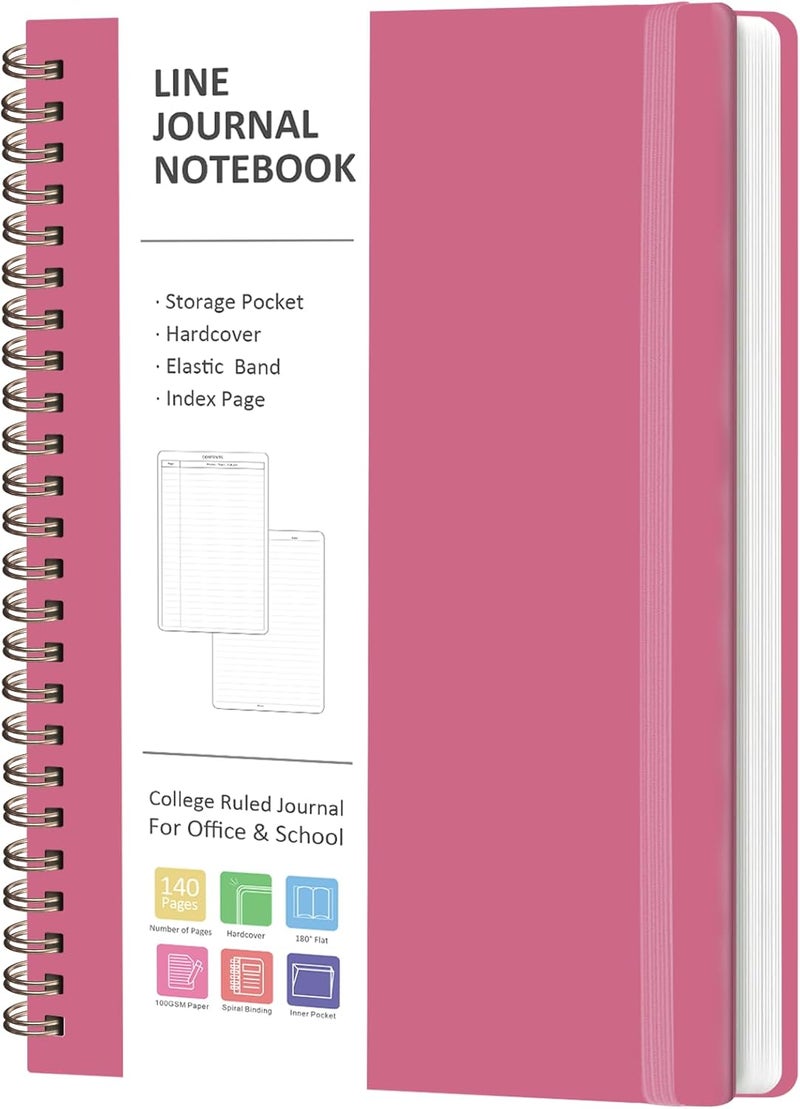 VALOME Journaling Notebooks, A5 Lined Spiral Notebook for Women & Men, 146 Pages College Ruled Hardcover Note Book for Work, Note Taking, Journaling, School, Writing (Rose Pink) - Image 1